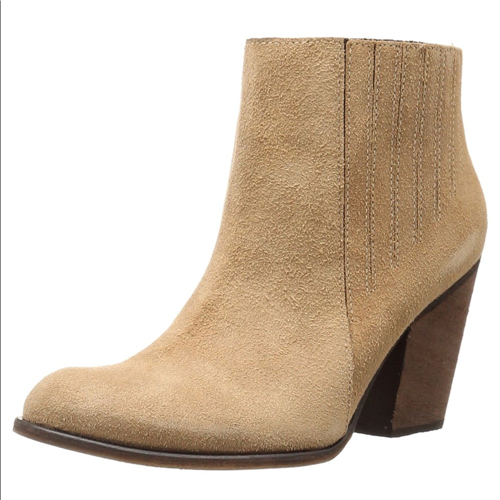 Tan Leather Distressed Block Heel Ankle Booties - Picture 2 of 5